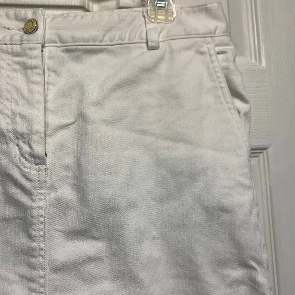 Talbots Denim Pencil Skirt 10 White Cotton Midi Preppy Coastal Classic Crisp